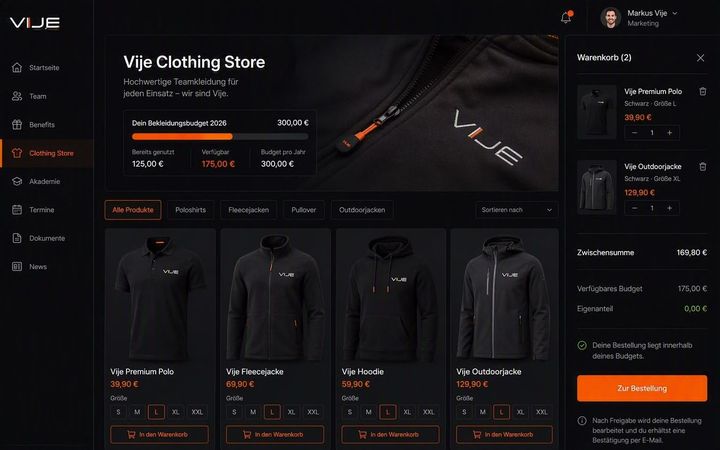 Interner Shop für Teamkleidung